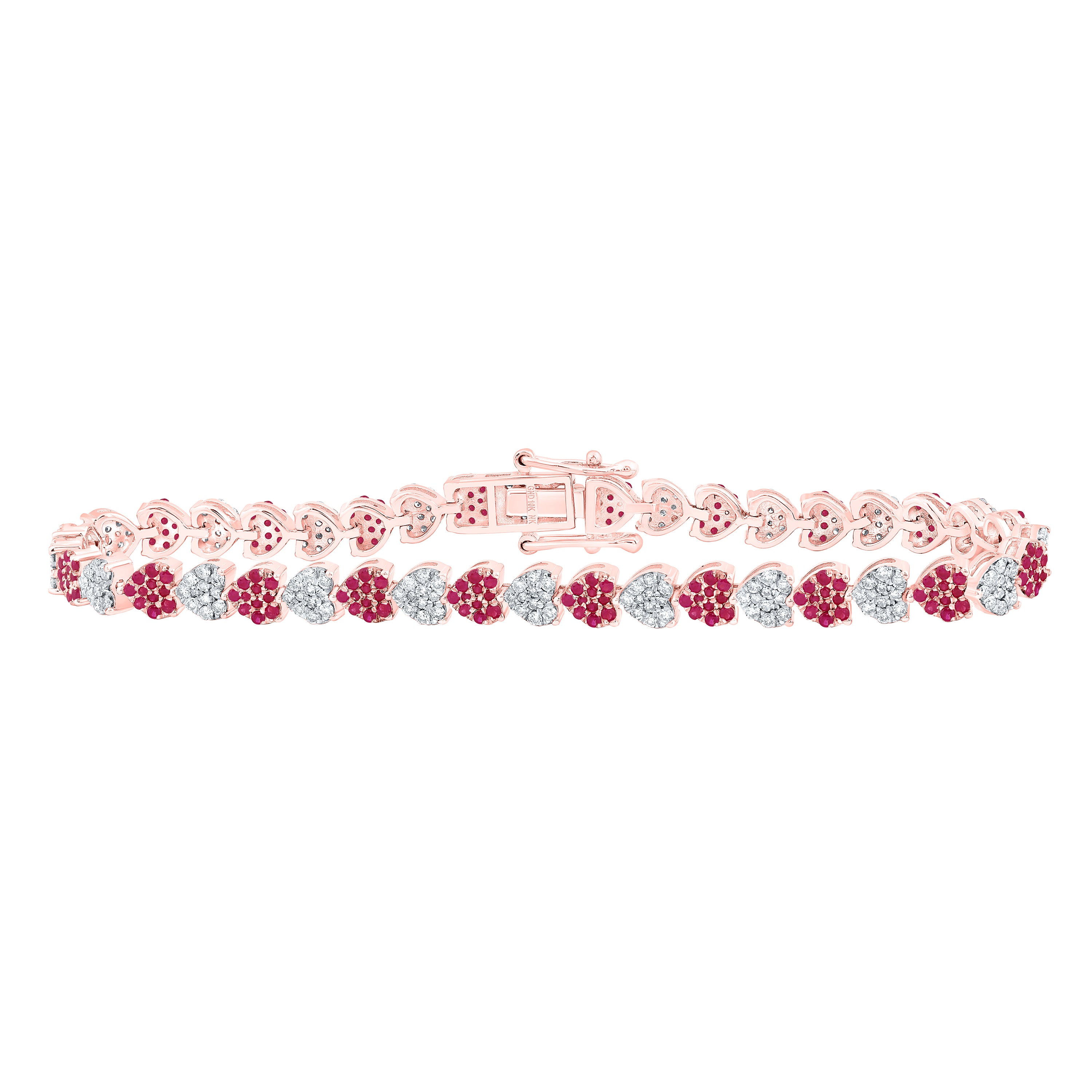 10Kt Gold 1 1/4Ctw-Dia Nk 1 3/8Ct Rd-Ru Nat Gem Heart Bracelet(7 Inch)