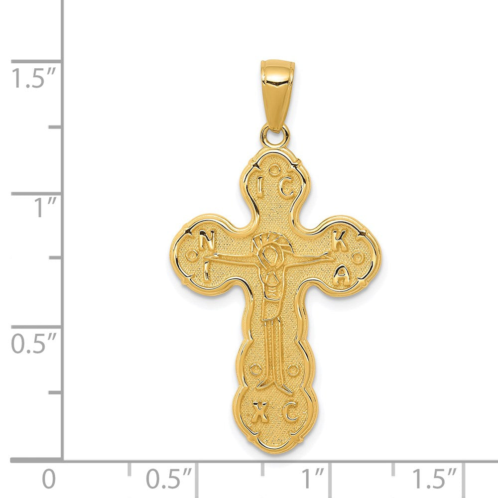 14k Yellow Gold 20 mm Satin Jesus Crucifix Pendant (2.56 grams)