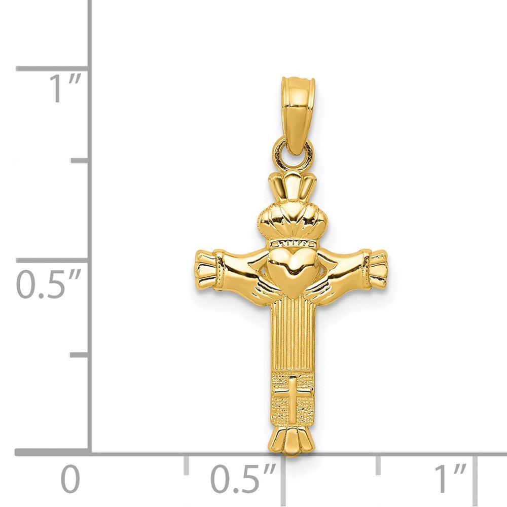 14k Yellow Gold 13 mm Claddagh Cross Charm (0.95 grams)