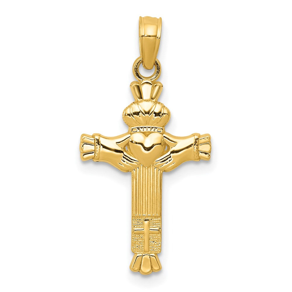 14k Yellow Gold 13 mm Claddagh Cross Charm (0.95 grams)