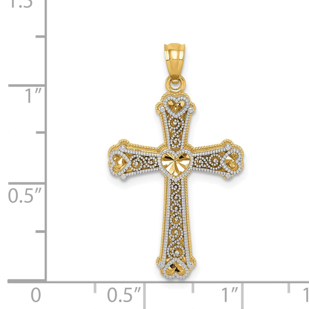 14k Two-tone 19 mm Hearts Cross Pendant (1.75 grams)