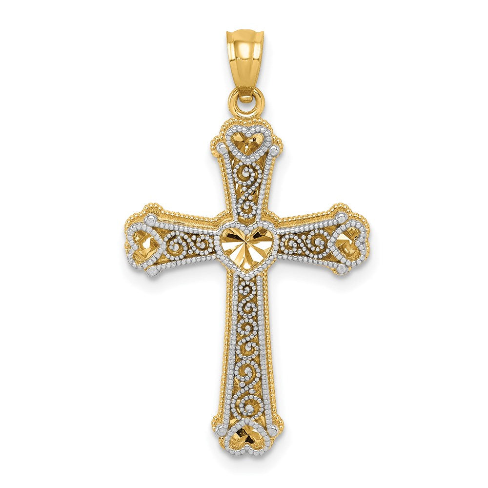 14k Two-tone 19 mm Hearts Cross Pendant (1.75 grams)