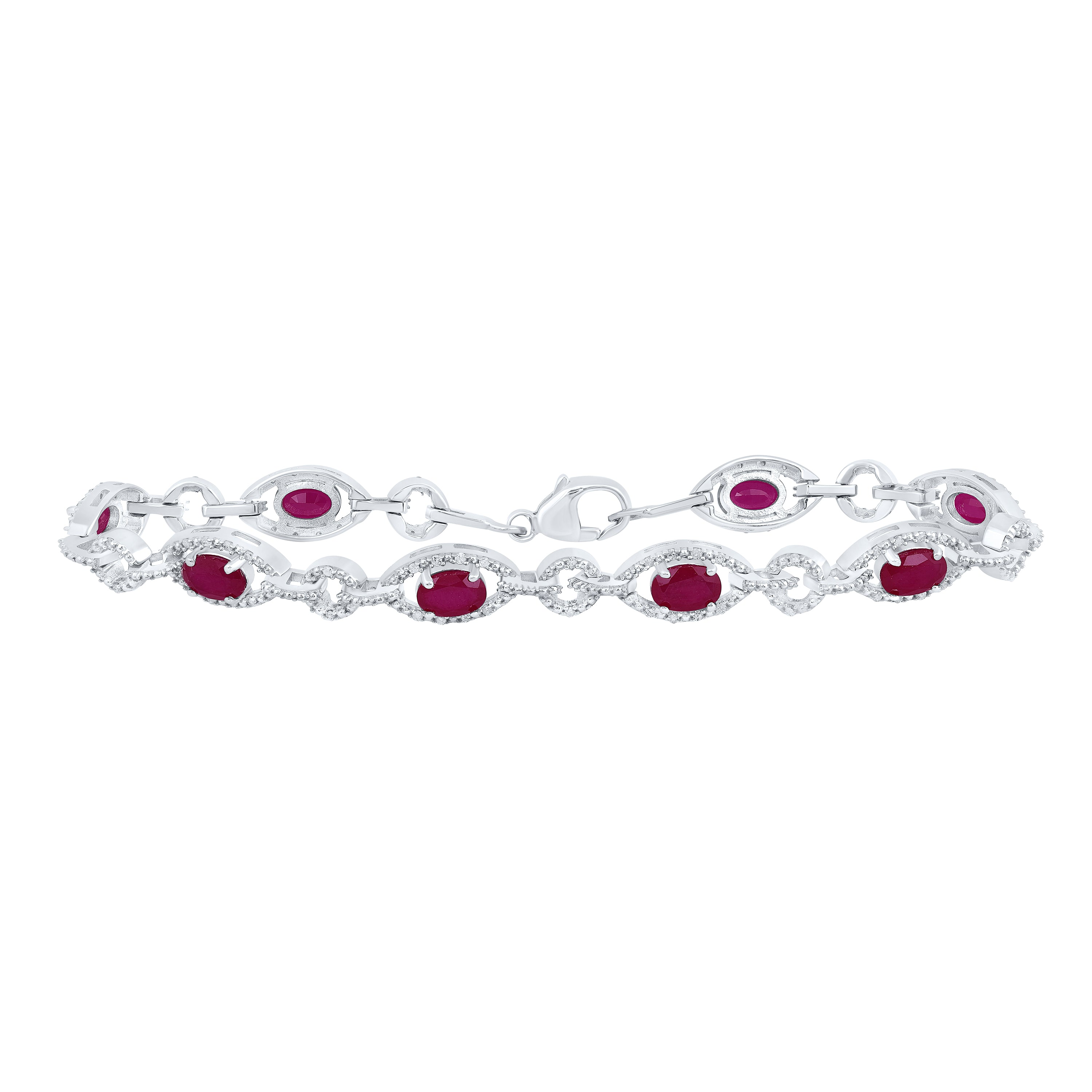 1/3Ctw-Nat Diamond 6X4 Mm Ov-Ru Synthetic Bracelet(7 Inch)