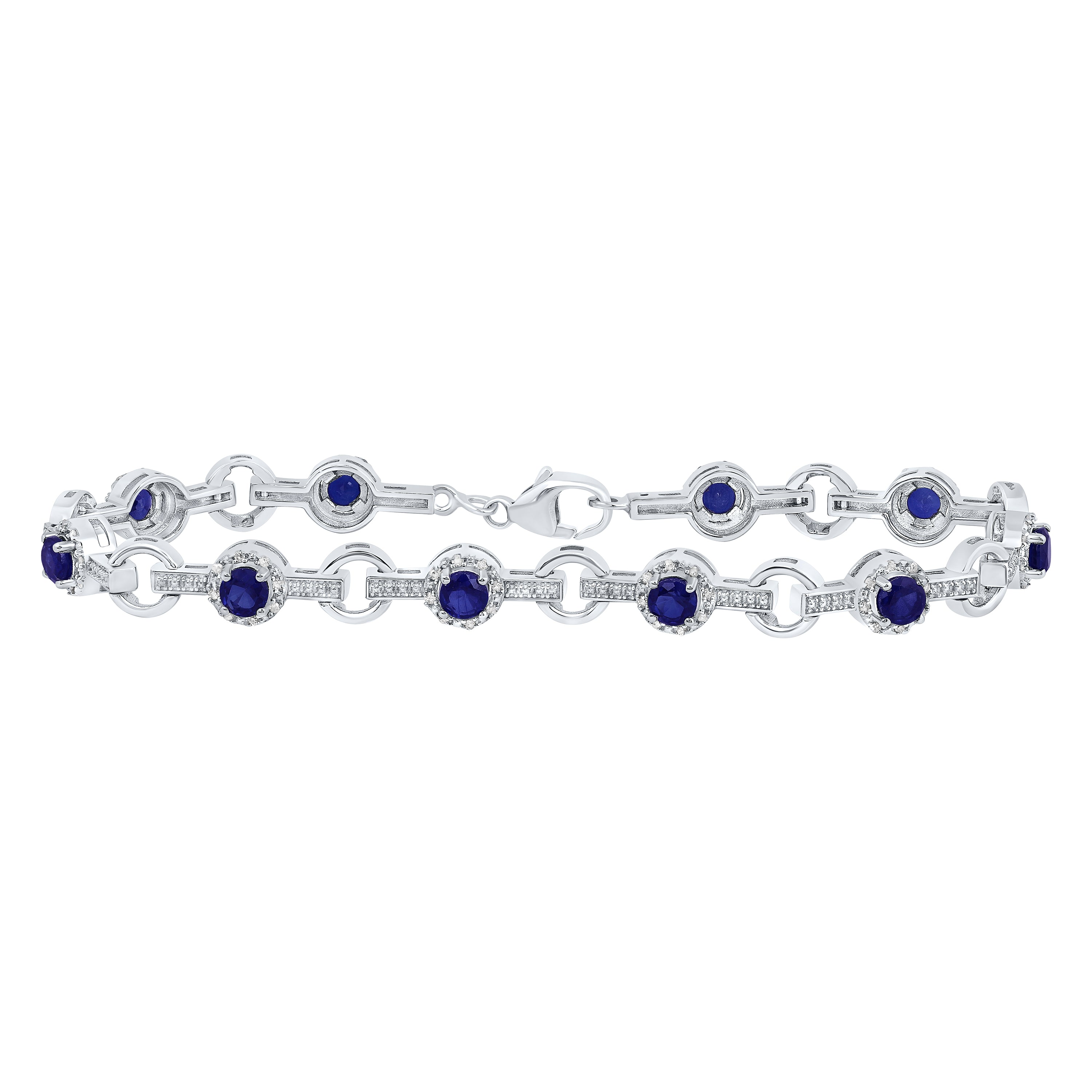 Sterling Silver 1/3Ctw-Diamond 5 Mm Rd-Bs Synthetic Bracelet(7 Inch)