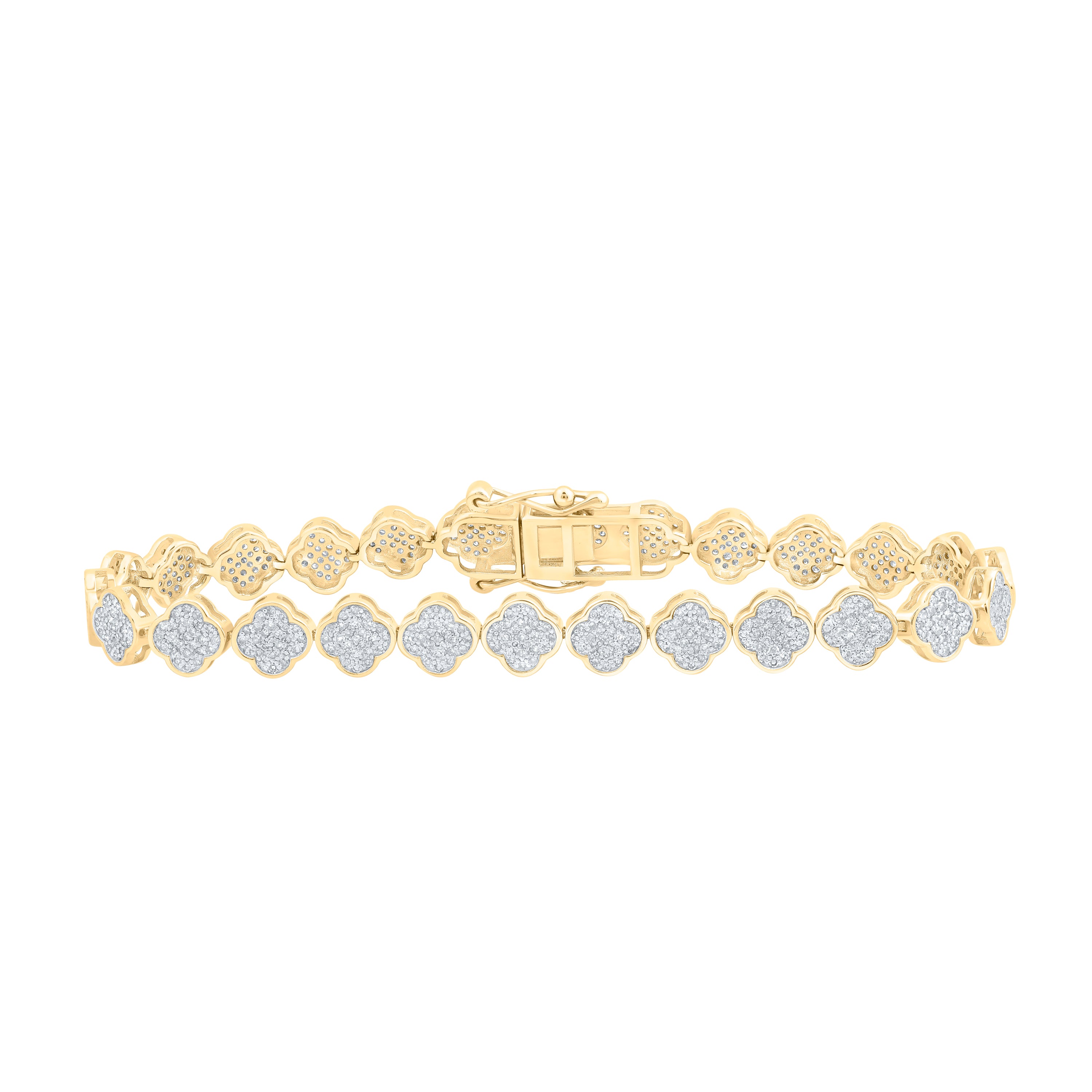 10Kt Gold 1 7/8Ctw-Dia Nk Fashion Clover Bracelet (7 Inch)