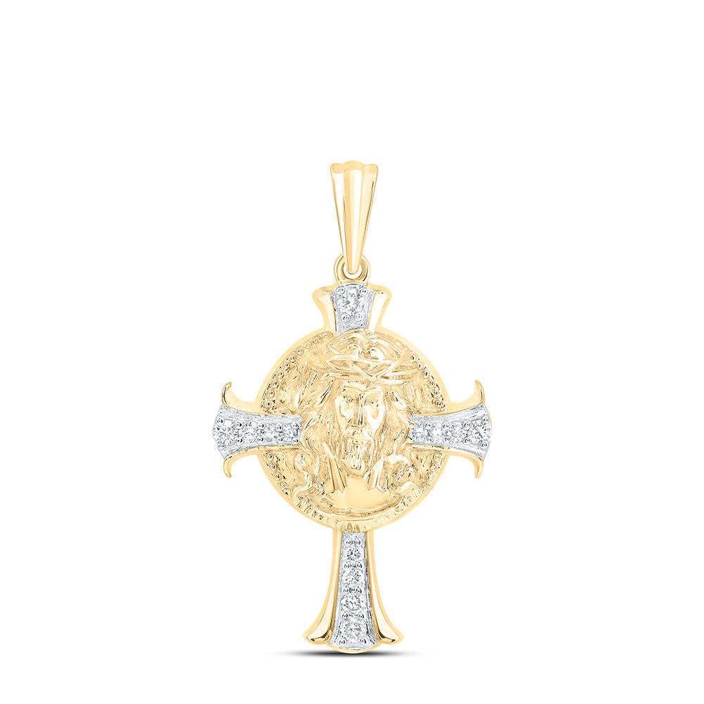 10Kt Gold 1/6Ctw-Dia Nk Jesus Mens Cross Charm