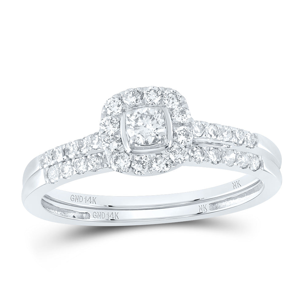 1/2Ctw-Nat Diamond Cushion Single Halo Bridal Set (2.38 grams)