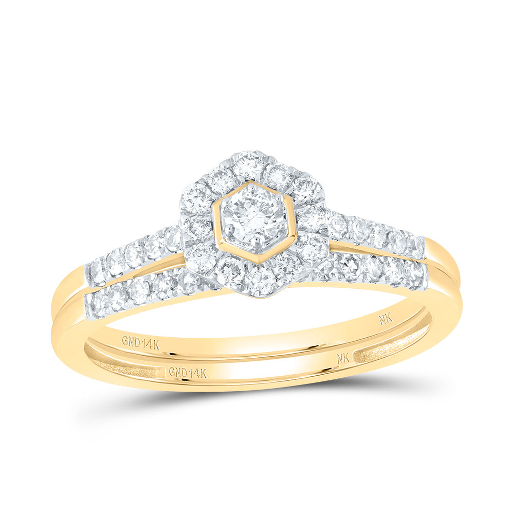 1/2Ctw-Nat Diamond Hexagon Single Halo Bridal Set (2.32 grams)