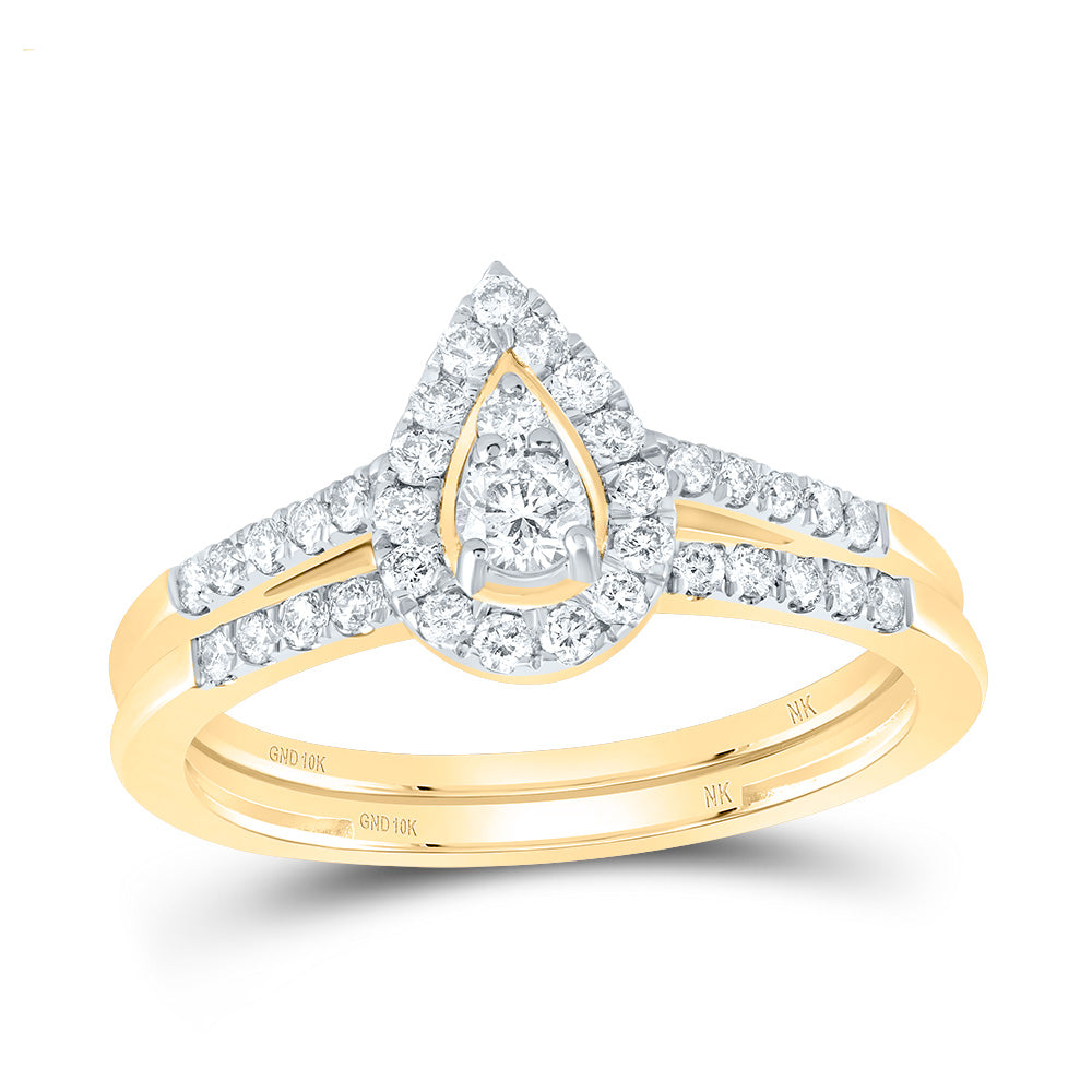 1/2Ctw-Nat Diamond Pear Single Halo Bridal Set (2.22 grams)