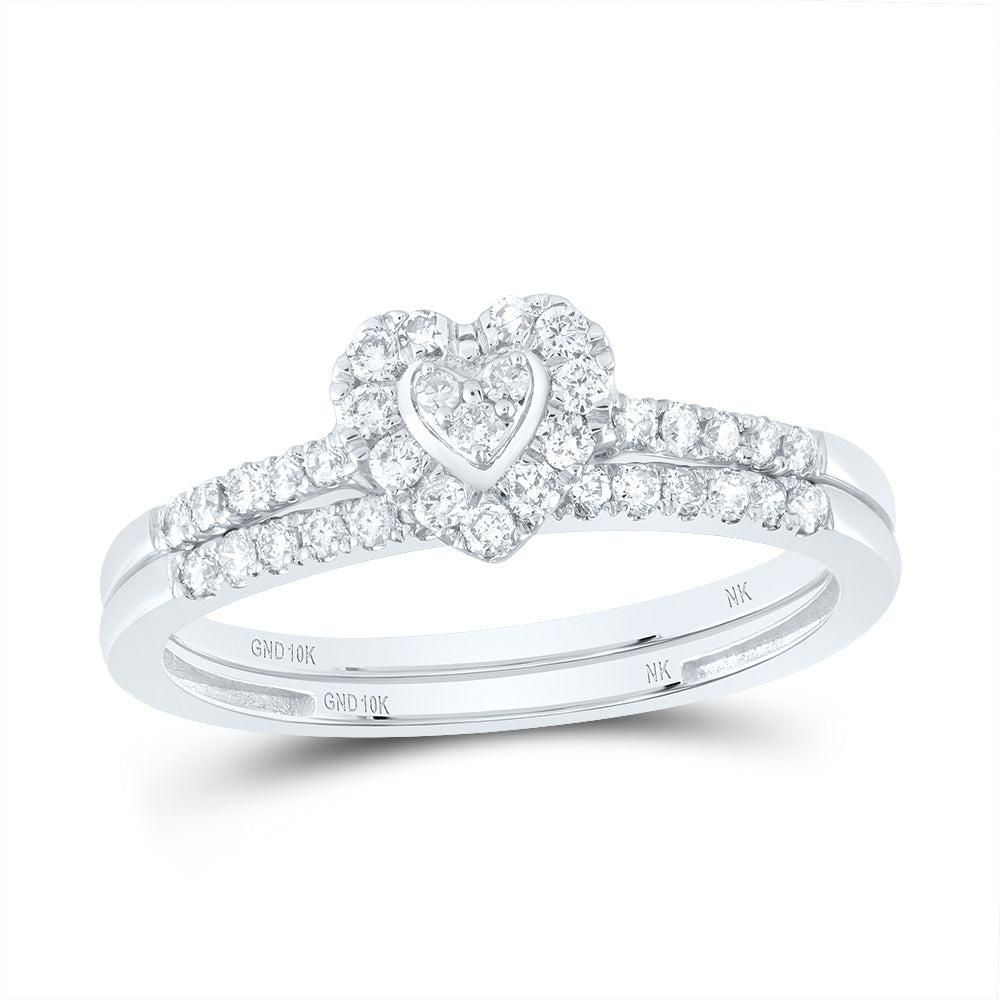 1/3Ctw-Nat Dia Nk Heart Single Halo Bridal Set (2.04 grams)