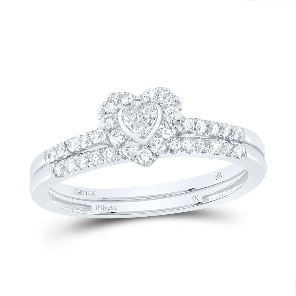 1/3Ctw-Nat Dia Nk Heart Single Halo Bridal Set (2.17 grams)