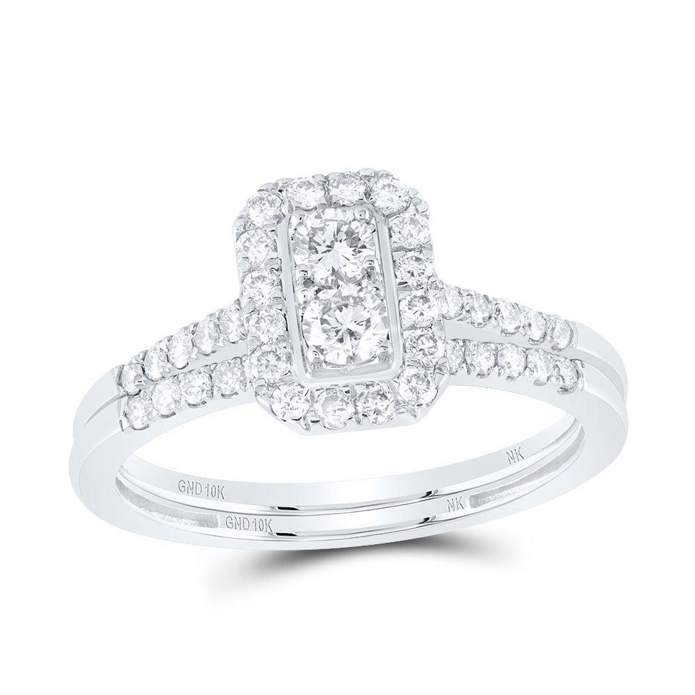 5/8Ctw-Nat Dia Nk Emerald Single Halo Bridal Set (2.21 grams)