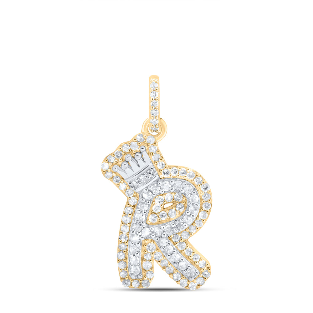 10Kt Gold 1/3Ctw-Dia P1 Gift Initial R" Crown Pendant"