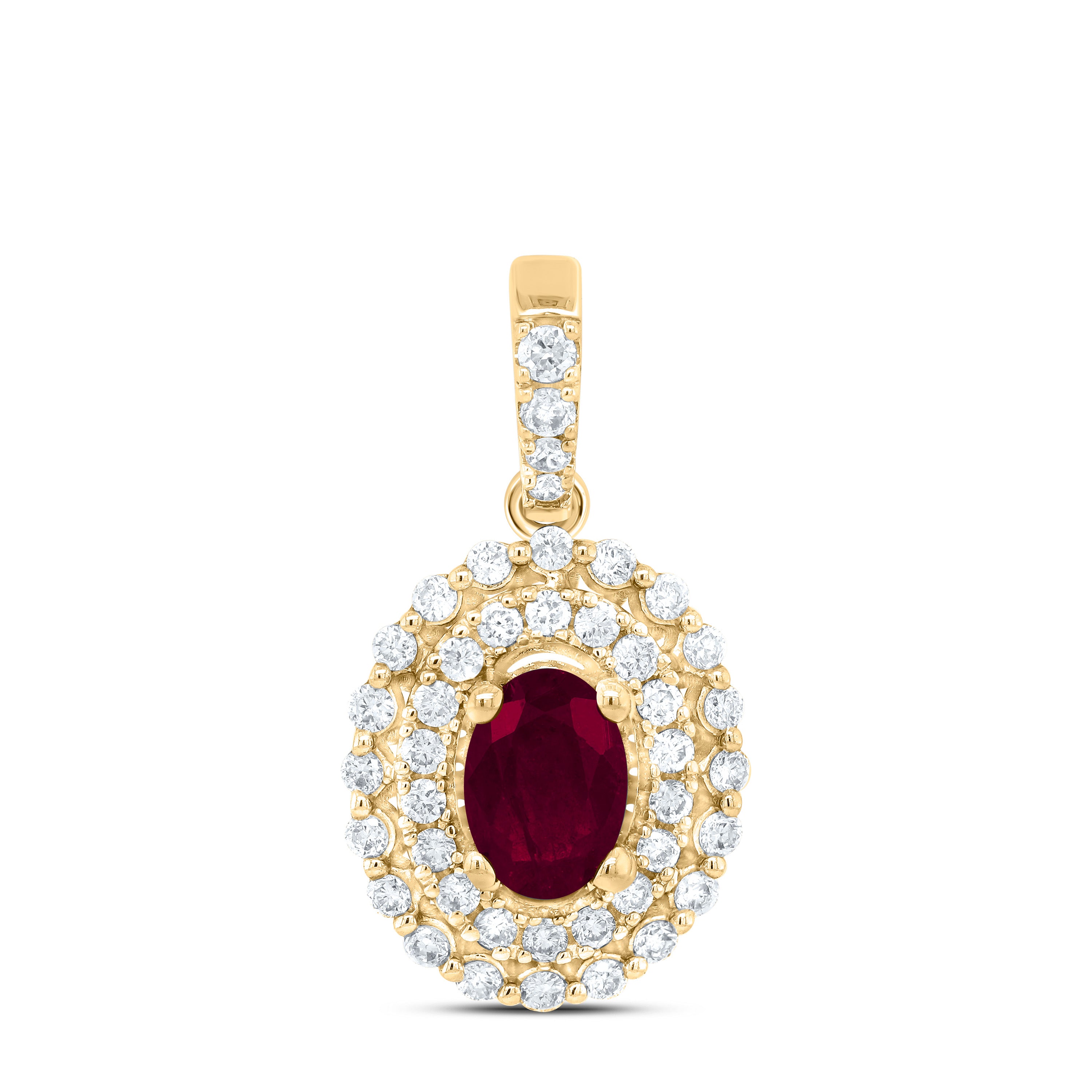 14Kt Gold 1/4Ctw-Diamond Ana M 6X4Mm Ov-Ru Nat Gem Pendant