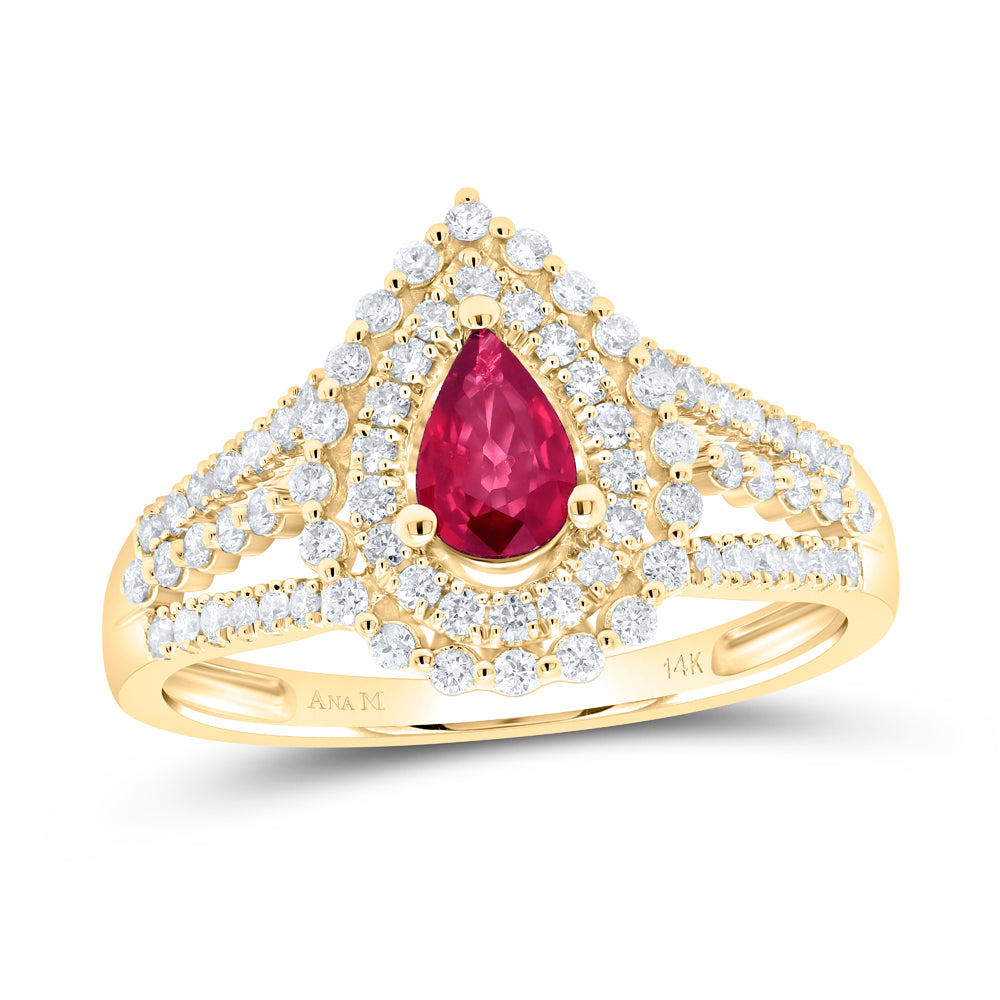 1/2Ctw-Nat Dia Ana M 6X4Mm Pear-Ru Nat Gem Ring (3.24 grams)
