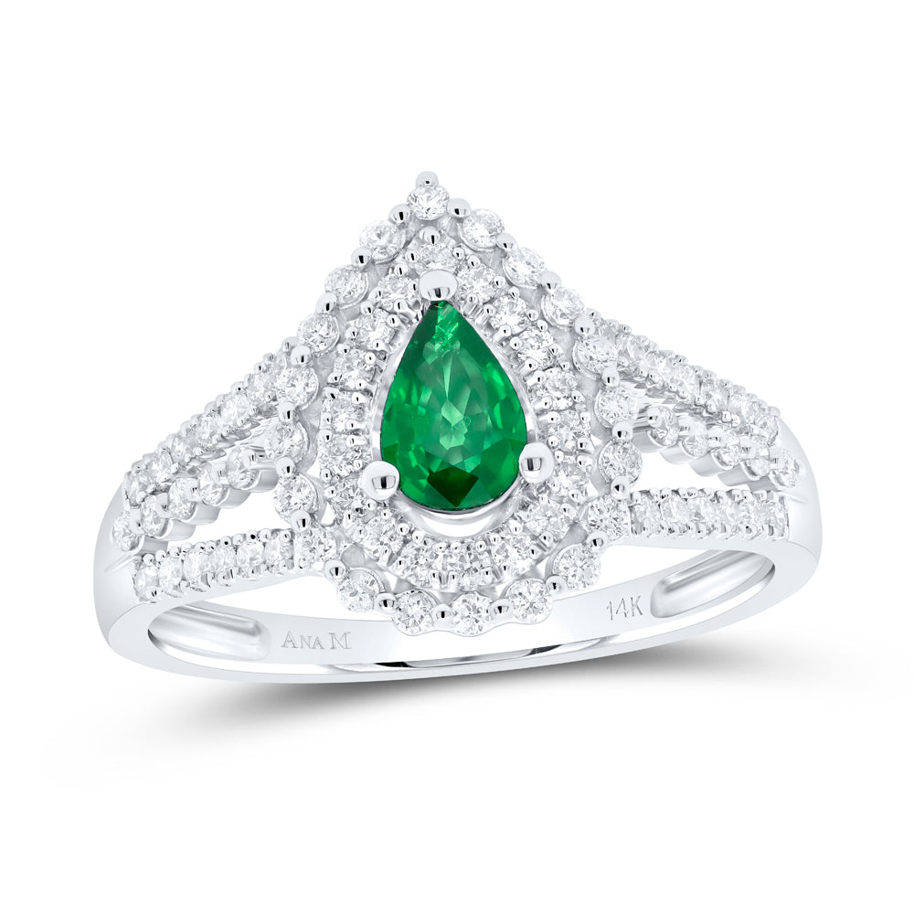 1/2Ctw-Nat Dia Ana M 6X4Mm Pear-Em Nat Gem Ring (3.25 grams)