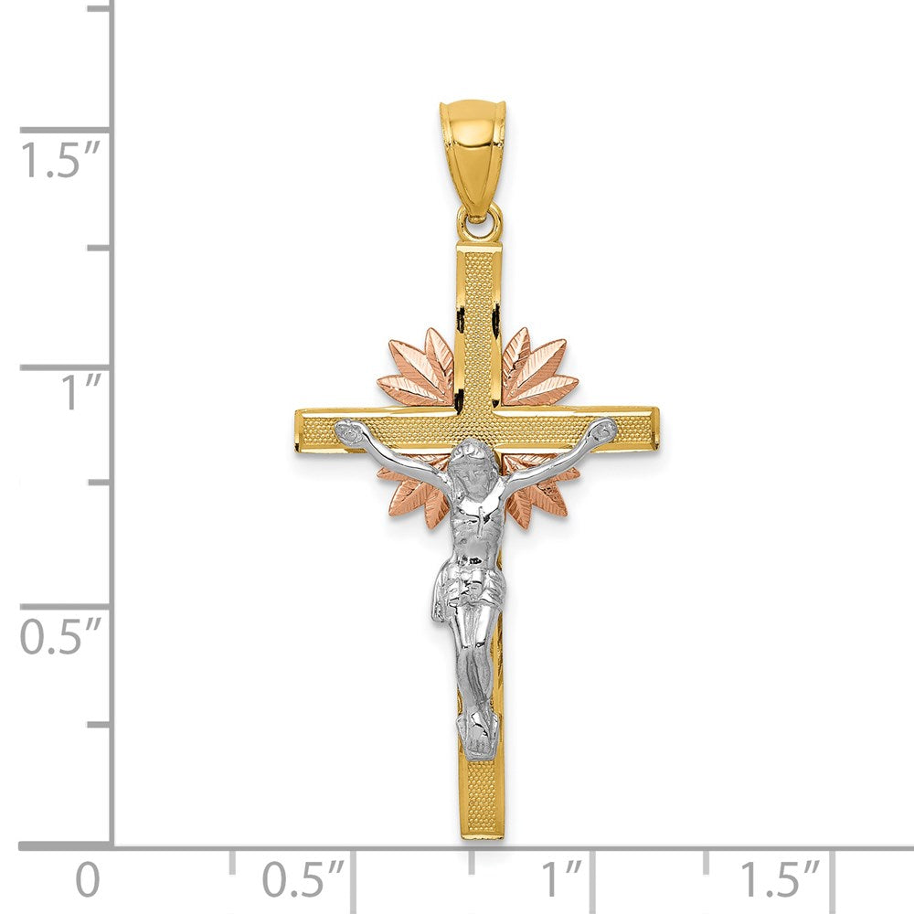 14k Tri-Color 20 mm Tri-color Jesus Crucifix Pendant (2.12 grams)