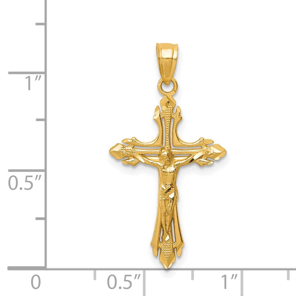14k Yellow Gold 16 mm Diamond-cut Jesus Crucifix Pendant (0.9 grams)