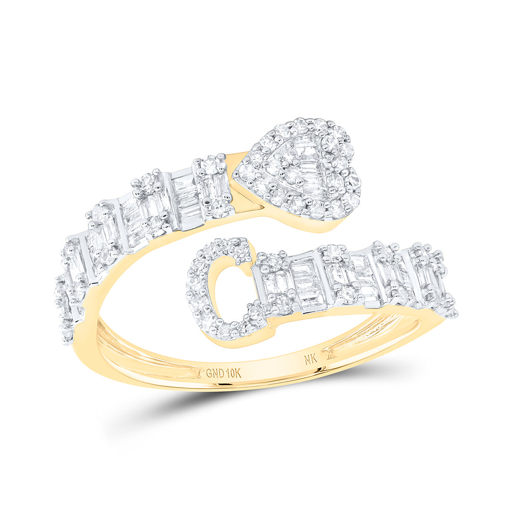 1/2Ctw-Nat Dia Nk Fashion Initial "C" Ladies Heart Cuff Ring (2.01 grams)