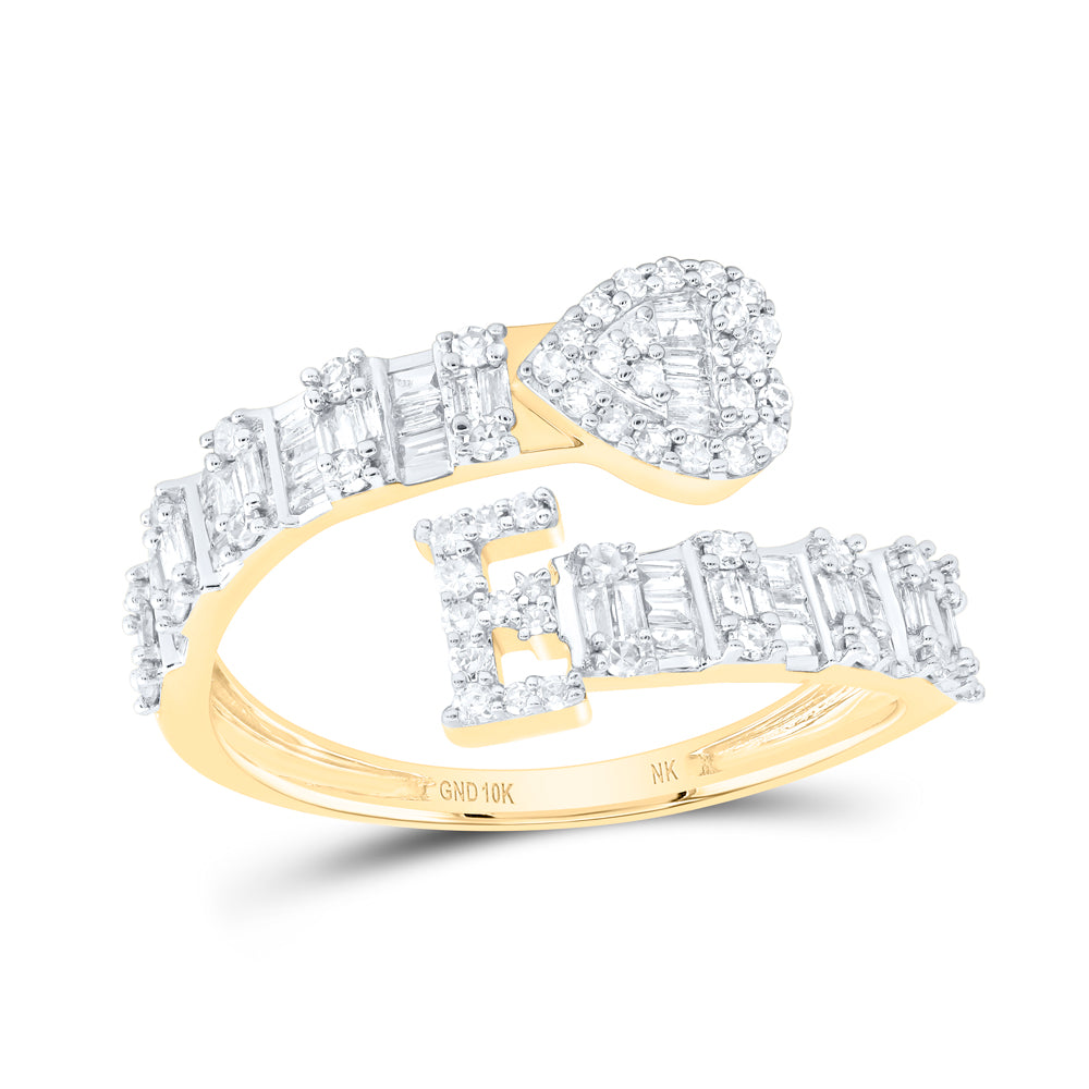 1/2Ctw-Nat Dia Nk Fashion Initial "E" Ladies Heart Cuff Ring (2.09 grams)
