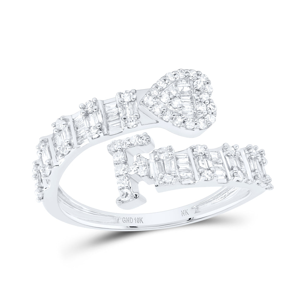 1/2Ctw-Nat Dia Nk Fashion Initial "F" Ladies Heart Cuff Ring (2.1 grams)