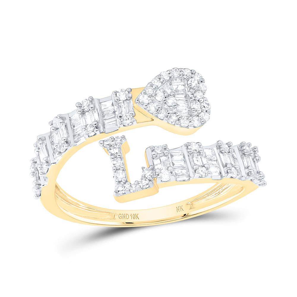 1/2Ctw-Nat Dia Nk Fashion Initial "L" Ladies Heart Cuff Ring (1.94 grams)