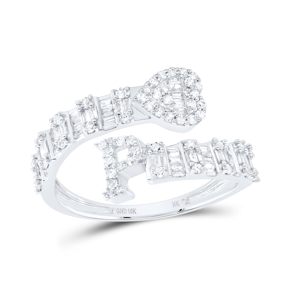 5/8Ctw-Nat Dia Nk Fashion Initial "P" Ladies Heart Cuff Ring (2.02 grams)