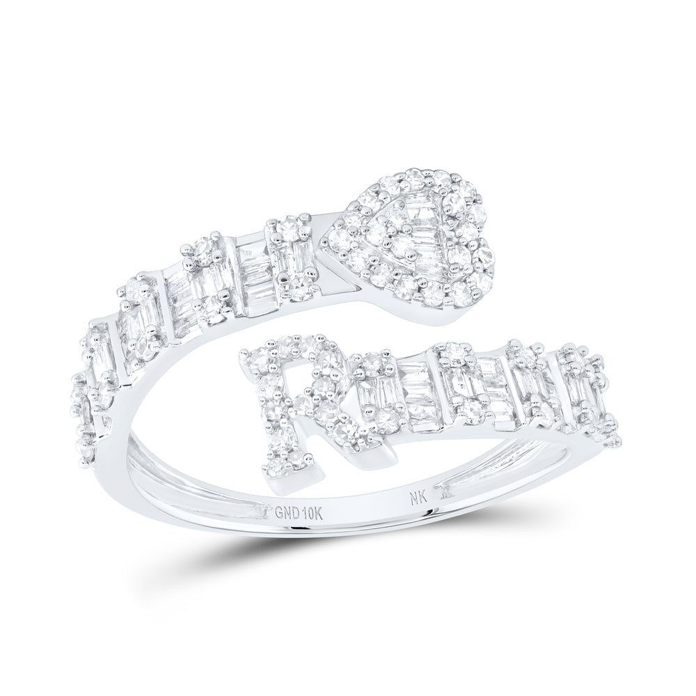 5/8Ctw-Nat Dia Nk Fashion Initial "R" Ladies Heart Cuff Ring (2.01 grams)