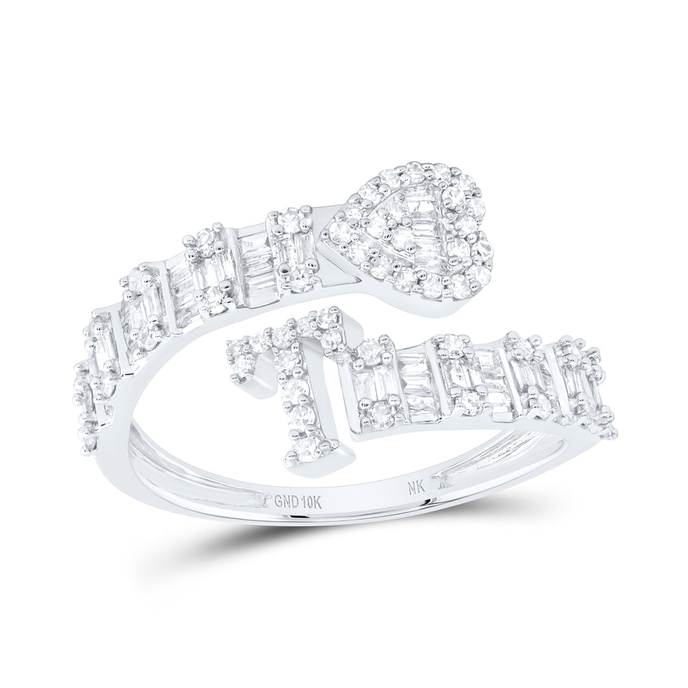 5/8Ctw-Nat Dia Nk Fashion Initial "T" Ladies Heart Cuff Ring (2.07 grams)