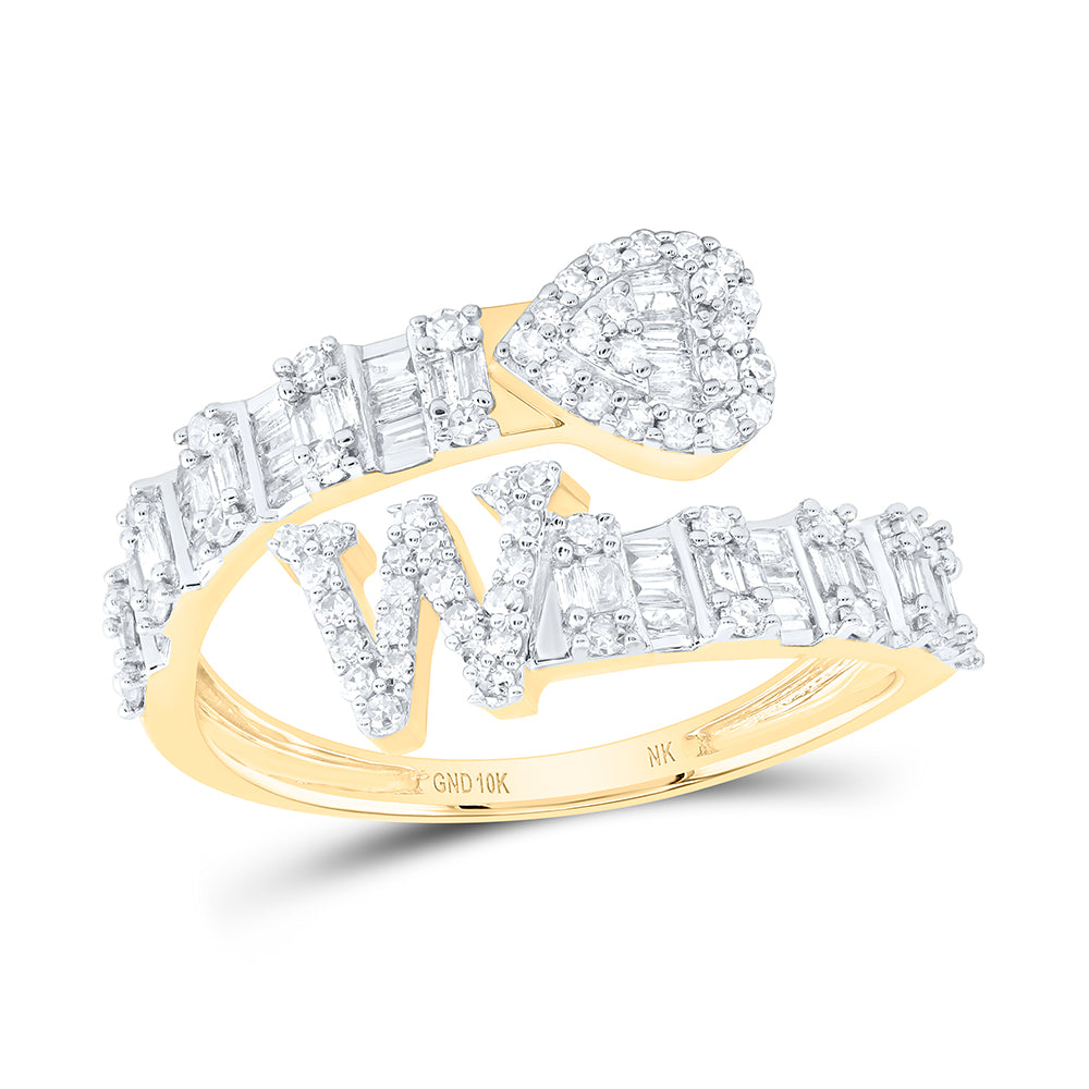 5/8Ctw-Nat Dia Nk Fashion Initial "W" Ladies Heart Cuff Ring (2.06 grams)