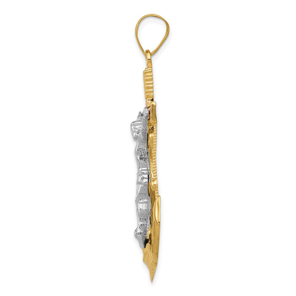 14k Tri-Color 36 mm Tri-color Diamond-cut w/Textured Mariner's Cross Pendant (6.88 grams)