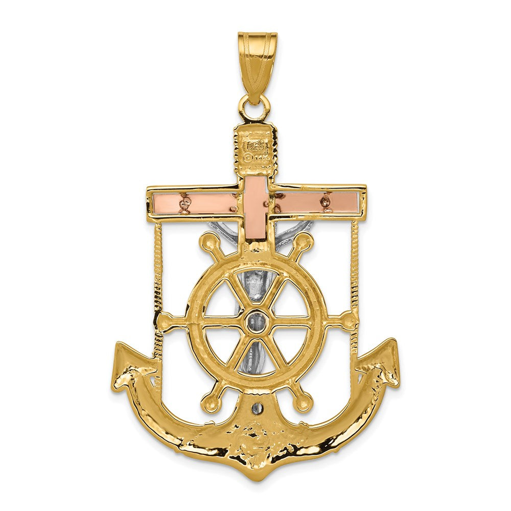 14k Tri-Color 36 mm Tri-color Diamond-cut w/Textured Mariner's Cross Pendant (6.88 grams)