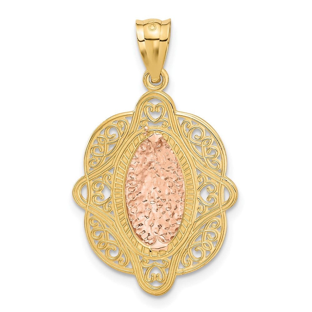 14k Two-tone 18 mm Rose Virgin Mary Pendant (2.26 grams)