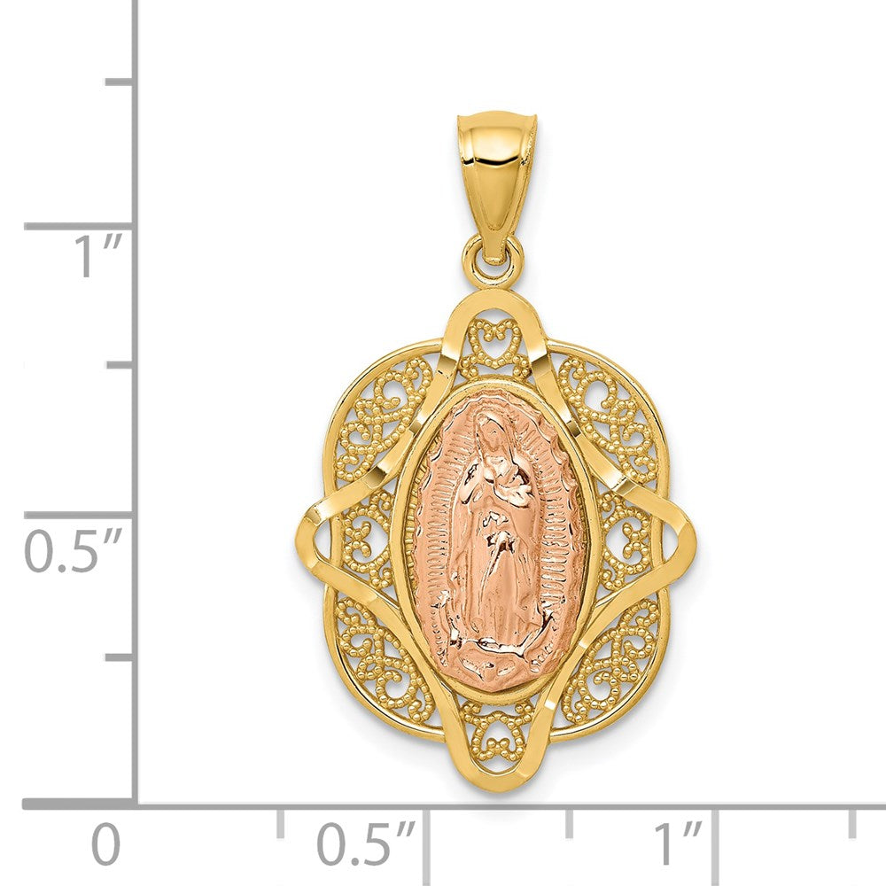 14k Two-tone 18 mm Rose Virgin Mary Pendant (2.26 grams)