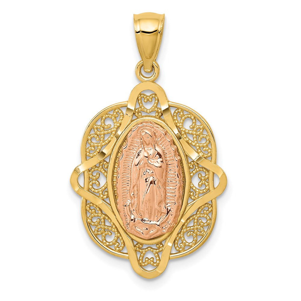 14k Two-tone 18 mm Rose Virgin Mary Pendant (2.26 grams)