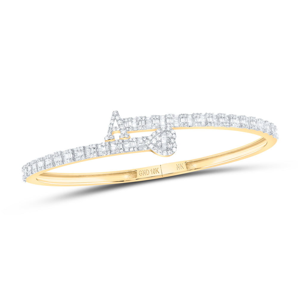10Kt Gold 1 5/8Ctw-Dia Nk Heart Initial A" Ladies Cuff Bangle (55 X65Mm)"