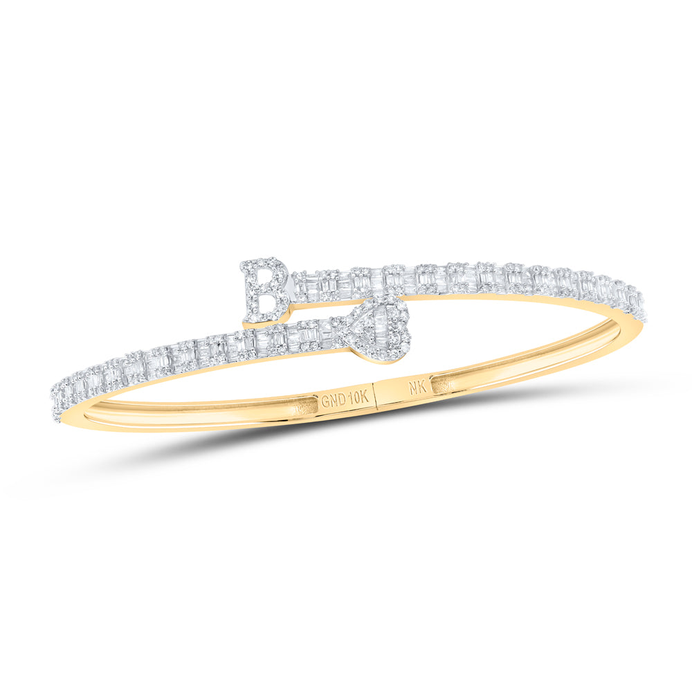 10Kt Gold 1 5/8Ctw-Dia Nk Heart Initial B" Ladies Cuff Bangle (55X65 Mm)"