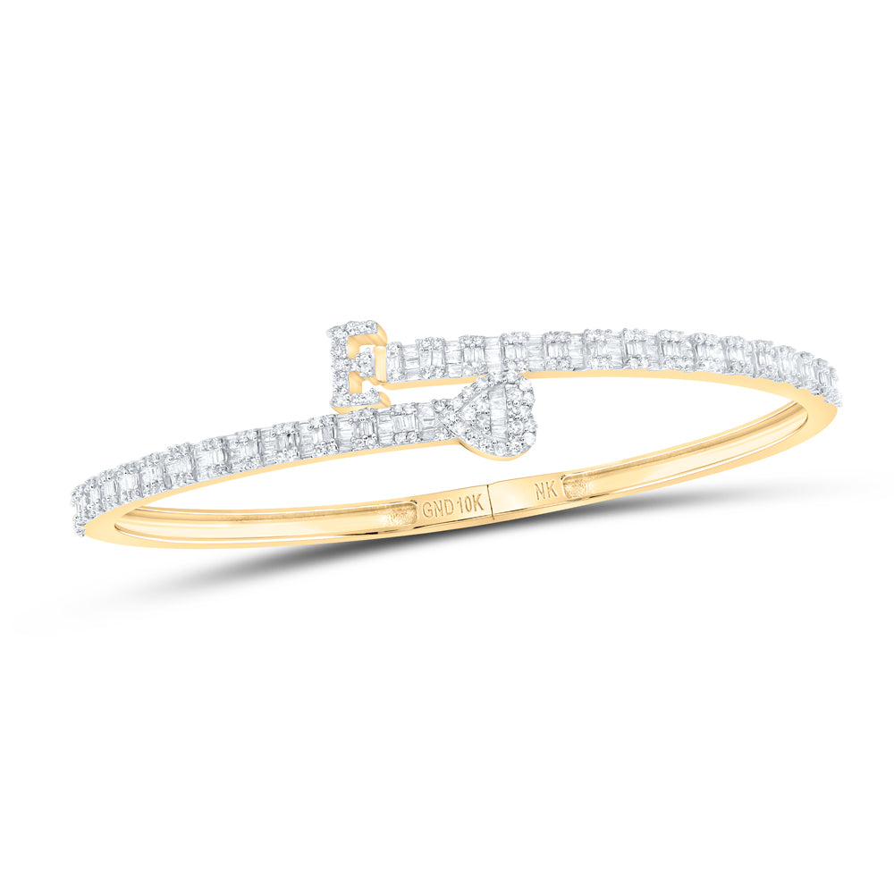 10Kt Gold 1 5/8Ctw-Dia Nk Heart Initial E" Ladies Cuff Bangle (55X65 Mm)"