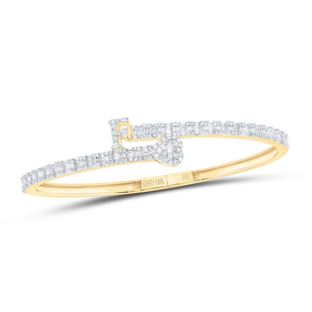 10Kt Gold 1 5/8Ctw-Dia Nk Heart Initial F" Ladies Cuff Bangle (55X65 Mm)"