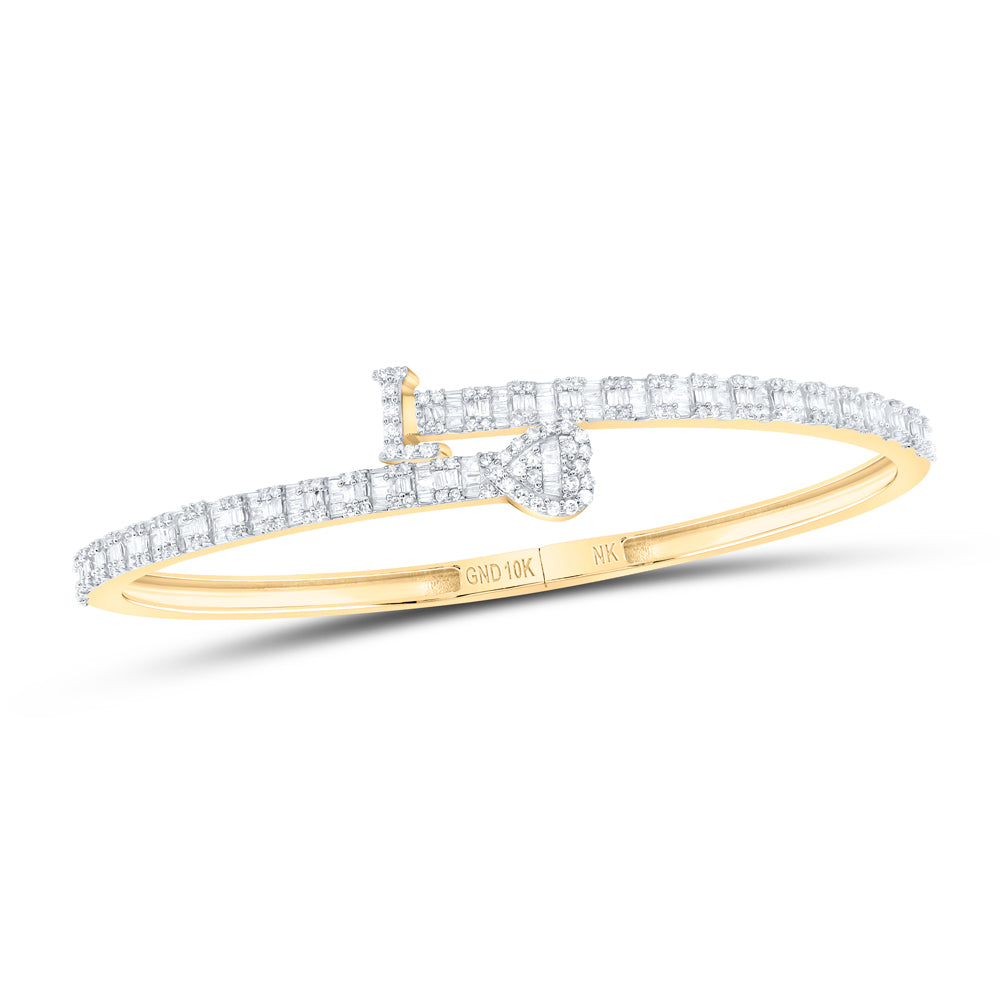 10Kt Gold 1 5/8Ctw-Dia Nk Heart Initial L" Ladies Cuff Bangle (55X65 Mm)"