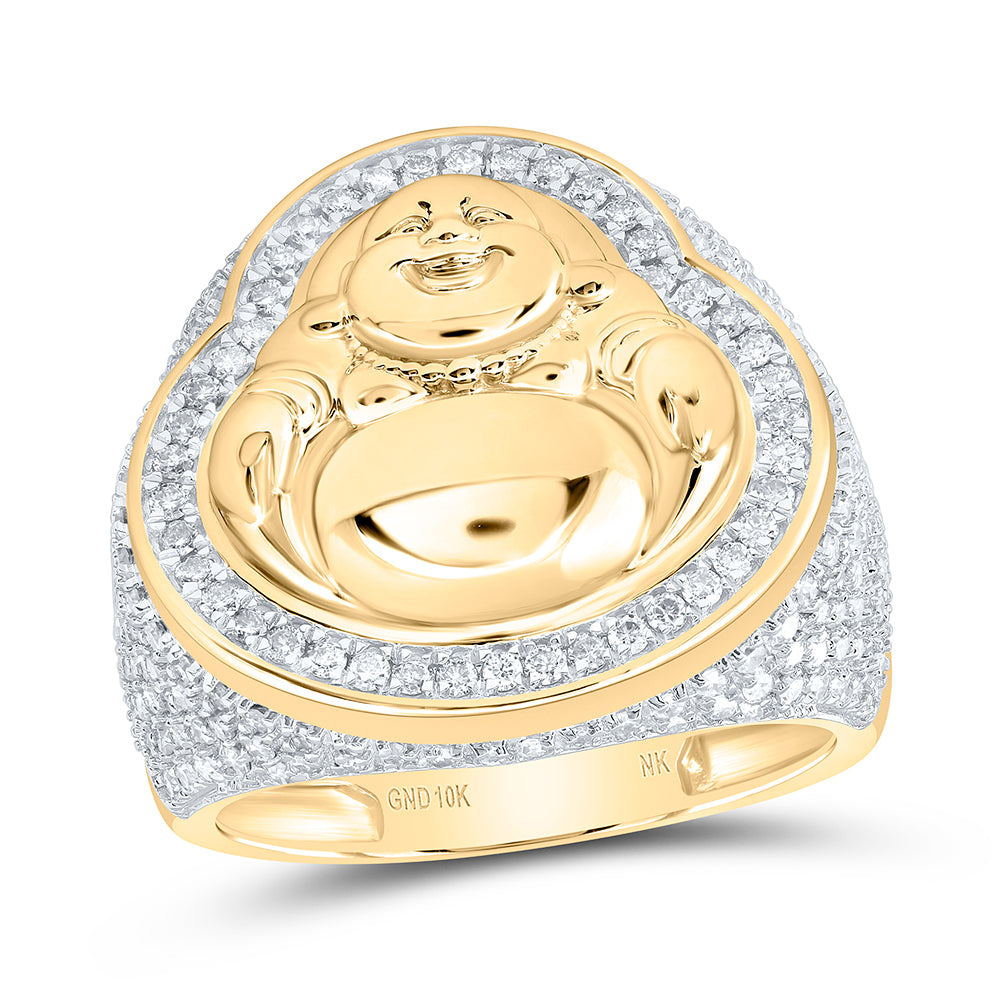 1 5/8Ctw-Nat Dia Nk Laughing Buddha Mens Ring (12.9 grams)