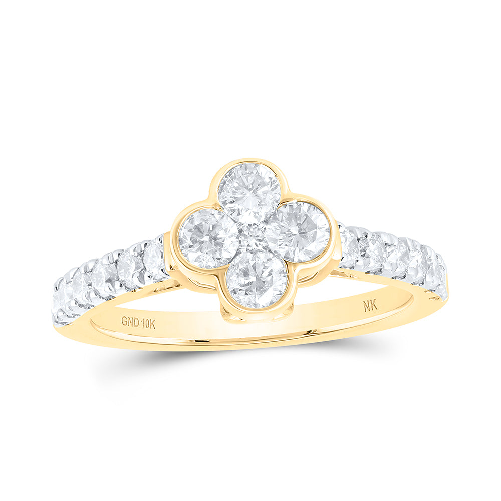 1Ctw-Nat Dia Nk Fashion Clover Ladies Ring (3.03 grams)