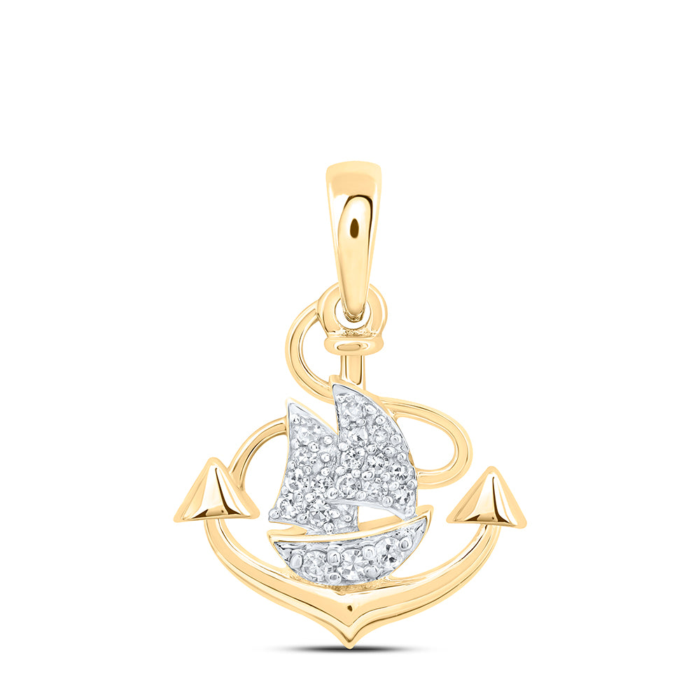 10Kt Gold 1/12Ctw Dia Nk Gift Anchor Ship Pendant