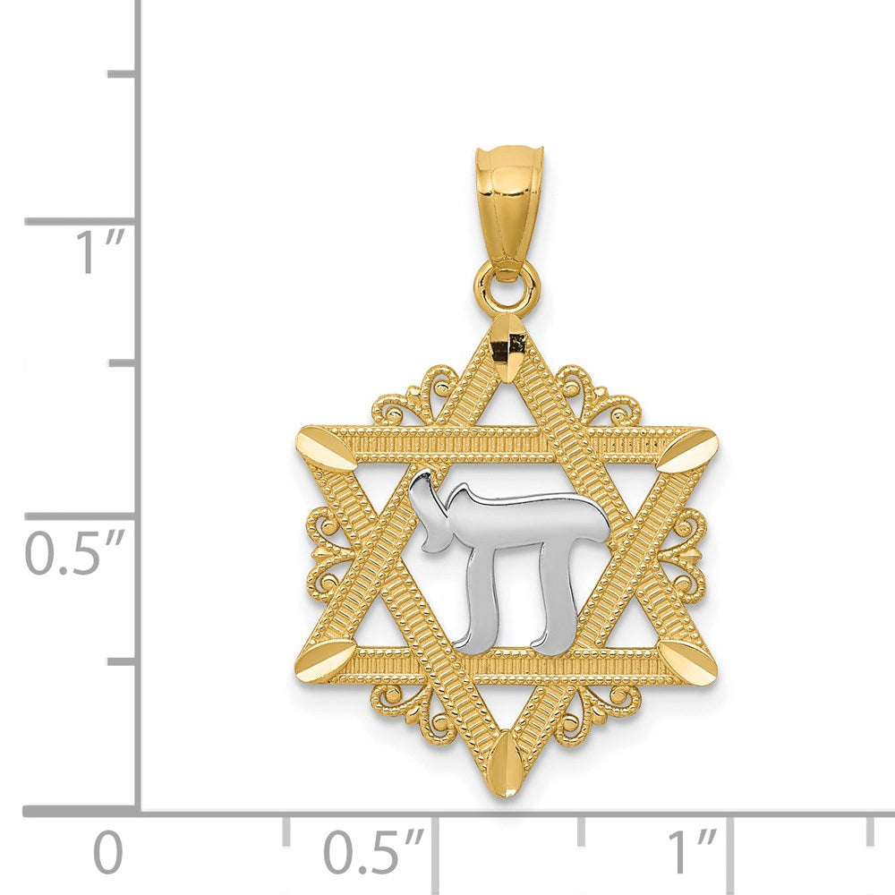 14k Yellow & Rhodium 18 mm Star of David Pendant (1.33 grams)