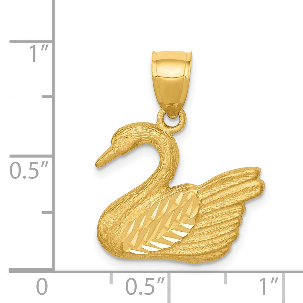 14k Yellow Gold 18.5 mm Diamond-cut Swan Pendant (2.08 grams)