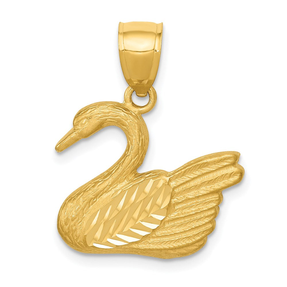 14k Yellow Gold 18.5 mm Diamond-cut Swan Pendant (2.08 grams)