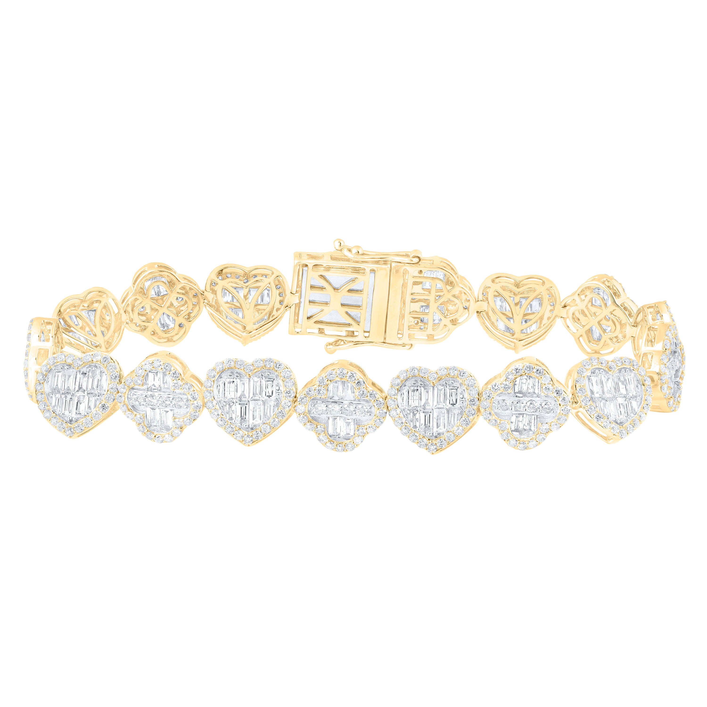 14Kt Gold 5 1/2Ctw-Dia Ana M Fashion Heart Clover Bracelet (7 Inch)