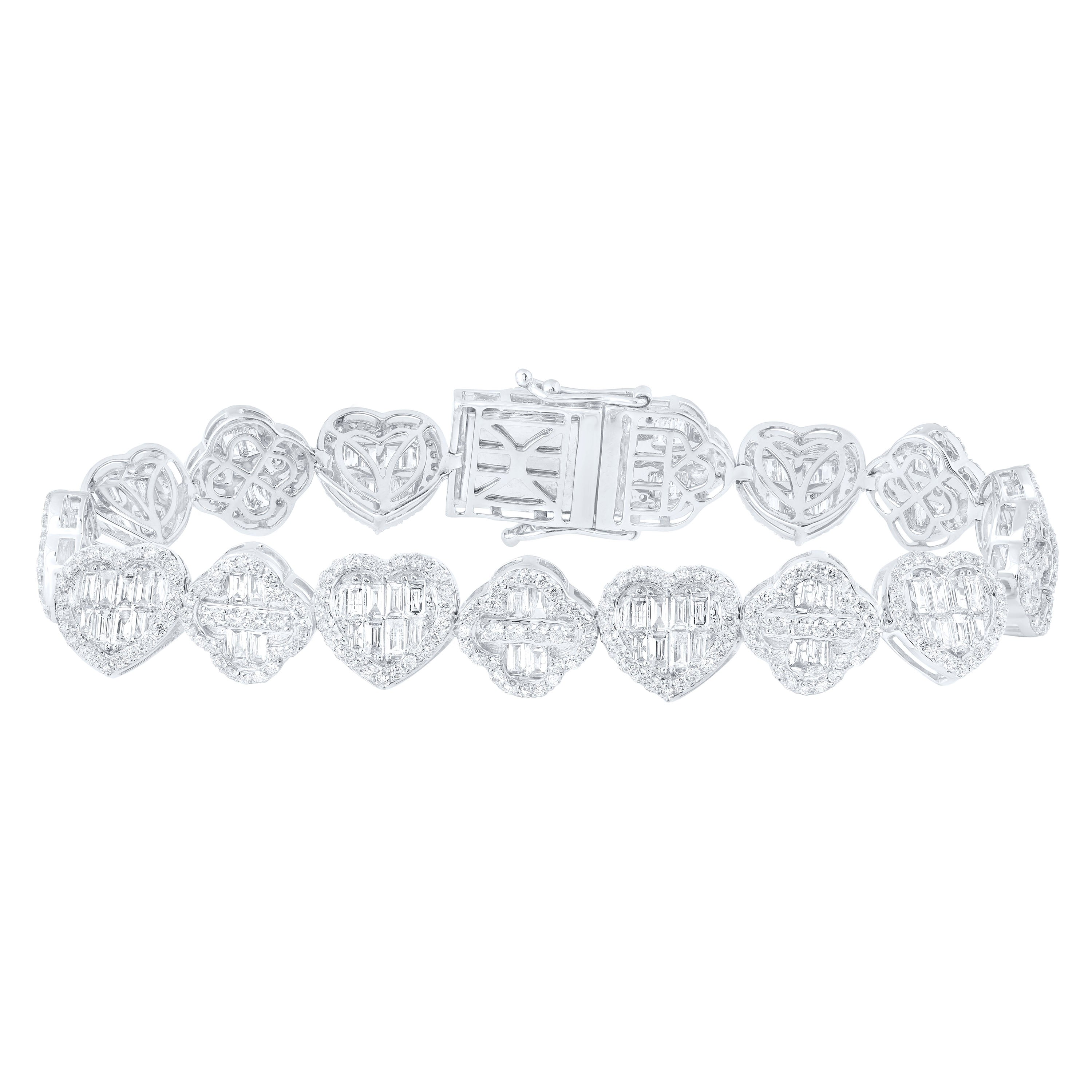 14Kt Gold 5 1/2Ctw-Dia Ana M Fashion Heart Clover Bracelet (7 Inch)