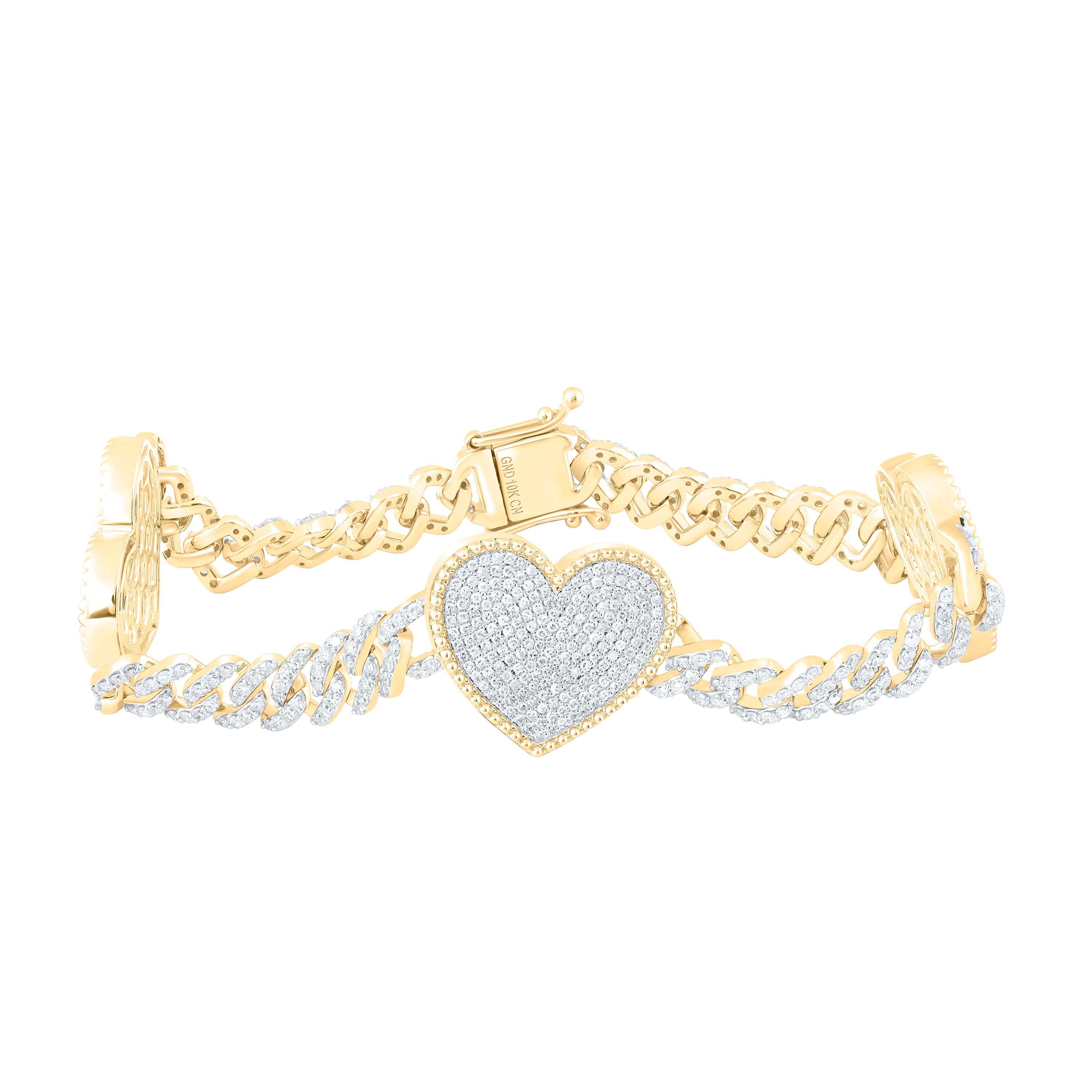 10Kt Gold 3 Ctw-Dia Cn Cuban Heart Bracelet (7 Inch)