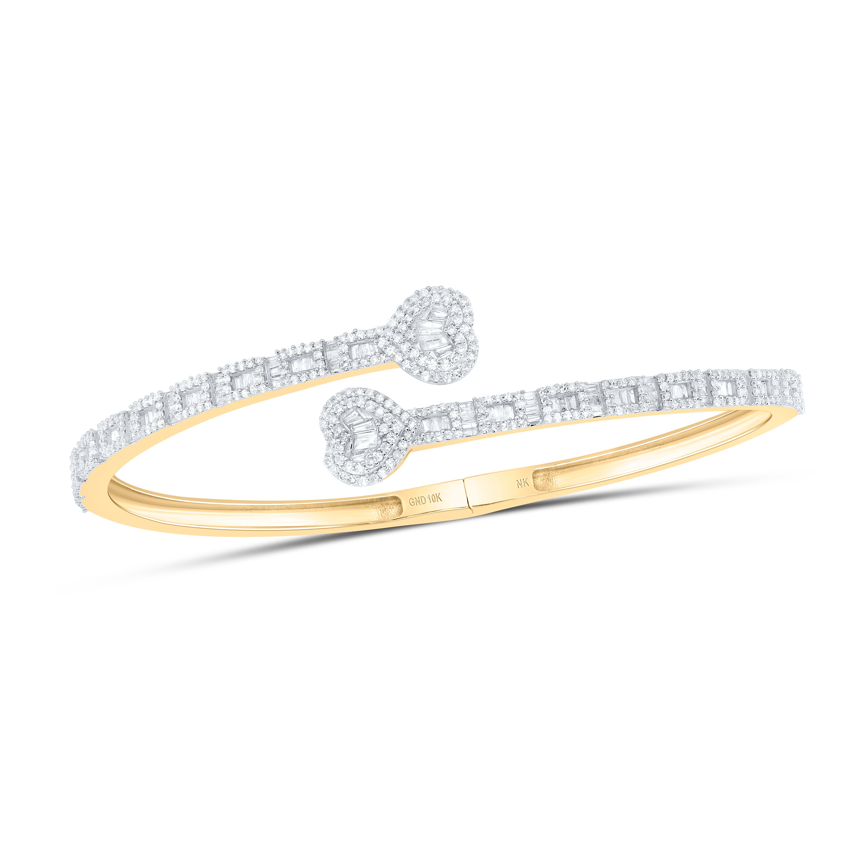 10Kt Gold 1 7/8Ctw-Dia Nk Heart Ladies Cuff Bangle (55 Mm)